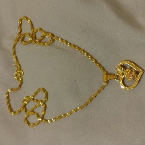 💜 ❤️ 💜 New 18kt gold filled flower heart pendant with 16" water wave chain 💜❤